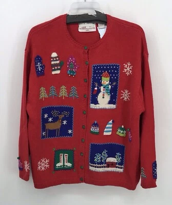 Marisa Christiana Preowned Knit Red Cardigan Sweater Large Christmas 1999 - Image 1 of 4