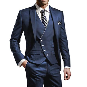 Navy Blue Men Slim Fit Suit Tuxedo Groom Wedding Suit Party Prom Formal Business - Picture 1 of 10