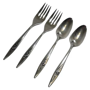 Oneida LASTING ROSE Oneidacraft Edelstahl Deluxe zwei Salatgabeln zwei Teelöffel - Bild 1 von 2