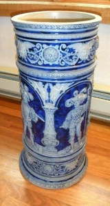 ca. 1900 Hanke German Westerwald Stoneware Ceramic Bas Relief Umbrella Stand - Picture 1 of 13