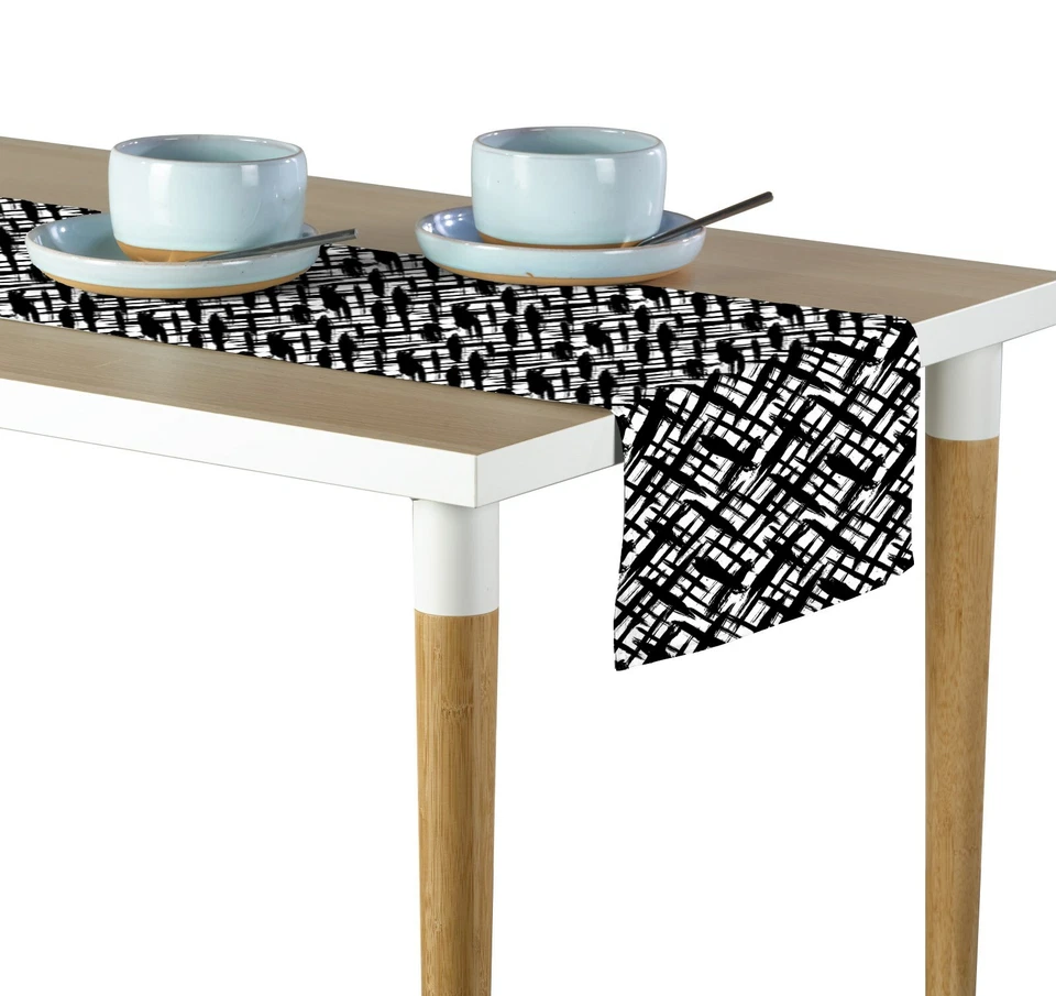 Strike Off Black & White Table Runners - 12"x72" or 14"x108" - Image 1 of 1