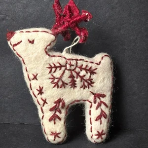 Handmade Wool Felt Reindeer Ornament Scandinavian Red Embroidery 5 Inch - Picture 1 of 7