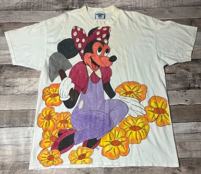 Camisa Minnie Mouse Adulto GG Branca Vintage Anos 90 Pintada à Mão Disney Memorabilia - Imagem 1 de 4