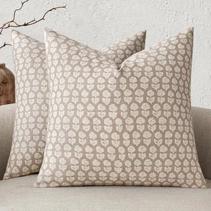 Block Print Pillow Covers 18x18 Inch Set of 2, Vintage Floral Throw Pillow Ca... - Bild 1 von 8