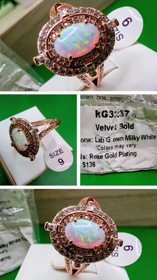 Bomb Party Terciopelo Negrita Talla 9 Blanco Lechoso Ópalo Oro Rosa Octubre Cumpleaños Foto 1 de 1