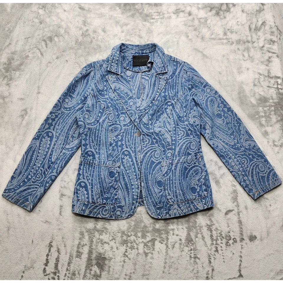 Chaqueta Solitaria Mujer M Azul Denim Estampado Paisley Blazer Boho Boho  Foto 1 de 4