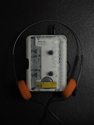 80's Retro Portable Stereo Cassette Player with Stereo Headphones - White/Clear - Image 1 of 4