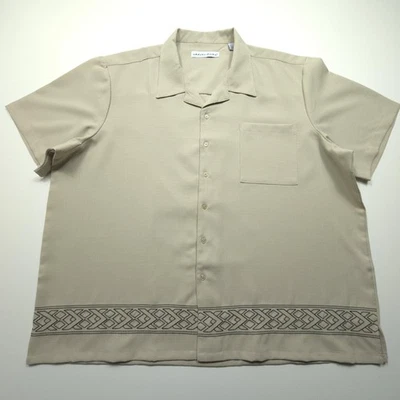 Camisa masculina vintage Irvine Park 3XL marrom bronzeado acampamento bainha geométrica lazer cabana casual - Imagem 1 de 4