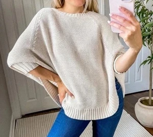 Anthropologie Sparrow Neutral Minimalist Sweeping Stitches Poncho Sweater XS - Picture 1 of 7