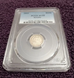 Medio centavo 1853 con flechas Liberty sentado, graduación profesional AU55, tono excepcional - Imagen 1 de 4