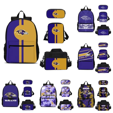 Baltimore Ravens Students Backpacks Set 4PCS Lunch Crossbody Bag Penilcase Gifts Cover