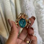 Vintage As Is* Gold Tone Faceted Blue Lucice Bug Brooch??