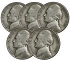 (5 Coins) 1942-1945 Wartime 35% Wwii Jefferson War Silver Nickel .25c Face Bulk