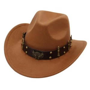 Light Brown Western Cowboy Cowgirl Hat, Revolver Gun Bullet Strap, Men Women - Picture 1 of 2