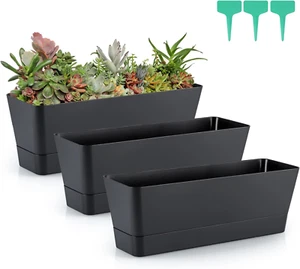 3 Pcs Rectangular Plant Pot 12" Flower Planter Box Windowsill Container - Picture 1 of 12