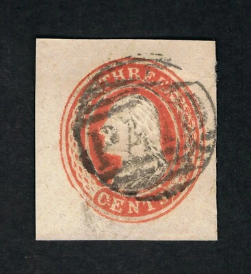 EXCEPTIONAL GENUINE SCOTT #U1 VF USED 1853-55 RED NESBITT CUT SQUARE BOSTON PAID - Image 1 of 3