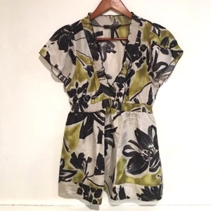 BCBG MAXAZRIA Floral Silk Short Sleeve Blouse Top Womens S Grey Green Bkack - Picture 1 of 6