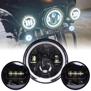 7" LED Headlight + 4.5'' Passing Lights For Harley Davidson Touring Road King - Foto 1 di 12