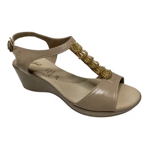 SCHUHE SANDALEN SANDALEN KEILABSATZ DAMEN CHARM 12273 LEDER BEIGE ORIGINAL PE - Bild 1 von 6
