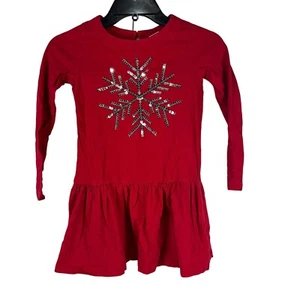 Gymboree Girls Red Sequin Snowflake Cotton Long Sleeve Dress Size 7 - Picture 1 of 5