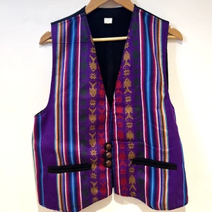 VTG Handmade Ecuadorian Boho Women's Waistcoat Vest Wool Cotton Size Lg Colorful - Picture 1 of 18