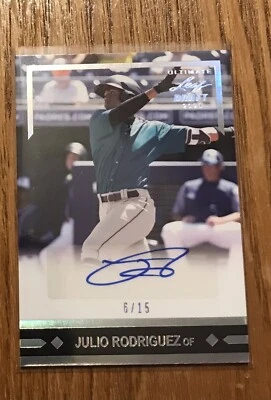 Julio Rodriguez 2020 LEAF 6/15 Ultimate Draft RC AUTO Gold Leaf Rookies Silver - Image 1 of 4