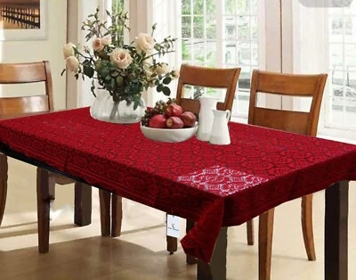 Dining Table Cover Cotton 6 Seater Pattern Design 60x90in Maroon Pack of 1 - Image 1 of 4