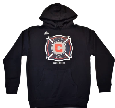 adidas MLS Mens Chicago Fire Soccer Club Navy Blue Pullover Hoodie New S, M, L - Image 1 of 4