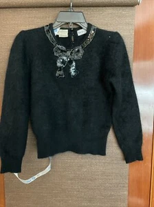1980s Gucci black knit sequin beaded bow collar angora sweater Sz 40 Small - Picture 1 of 4