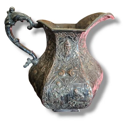 ANTIQUE SHEFFIELD England SILVERPLATE on Copper REPOUSSE PITCHER Dutch Colonial - Image 1 of 4