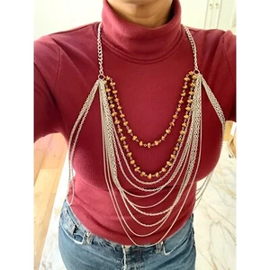 Silver Beaded Body Chain Harness - Picture 1 of 3