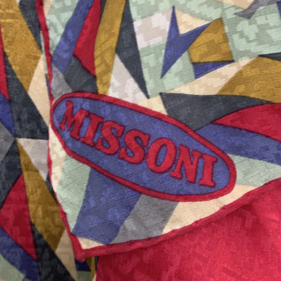 Bufanda de seda cuadrada enrollada a mano roja a cuadros Missoni 36/33 pulgadas #A17 Foto 1 de 3