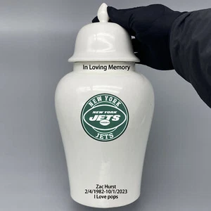 Ceramic Large Urn for New York Jets Football Theme, Custom Text - Picture 1 of 5
