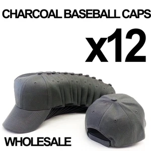 ***CARBÓN GRIS OSCURO** LOTE AL POR MAYOR DE 12 GORRAS DE BÉISBOL SÓLIDAS EN BLANCO LISO - Imagen 1 de 1