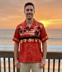 BISHOP ST. APPAREL Hawaiihemd blutorange Baumwolle tropisch Strand Gr. M gebraucht, in einwandfreiem Zustand - Bild 1 von 7