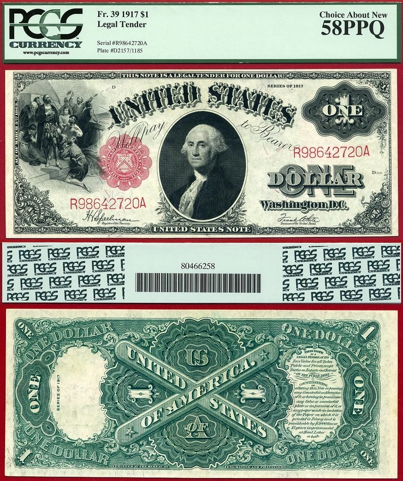 1917 $1 Legal Tender Note FR-39 PCGS Graded AU 58PPQ S/N R98642720A - Image 1 of 1