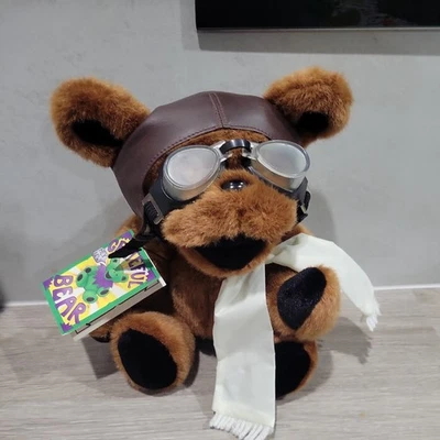 Grateful Dead Bear 1990 con etiquetas 12" articulado marrón aviador piloto Steven Smith Foto 1 de 4