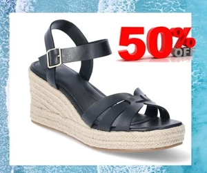 Time and Tru Women's SIZE 6 Espadrille Wedge Sandals Black NWT - Picture 1 of 11