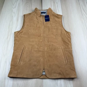 NWT Peter Millar Crown Crafted Mens Beige 2-Way Stretch Suede Vest Jacket Size M - Picture 1 of 14