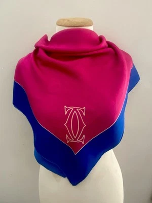 Bufanda de seda rosa/azul Must de Cartier S32# 34 pulgadas tiene agujero Foto 1 de 4