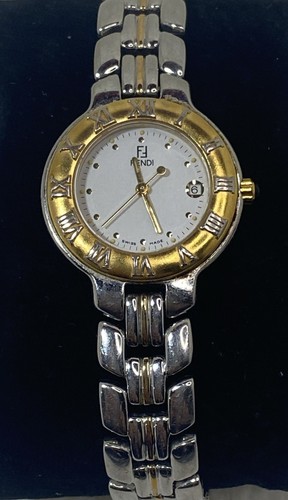 Orologio Vintage Fendi Donna Quarzo Tono Argento Con Lunetta Tono Oro 900L 7 1 2”