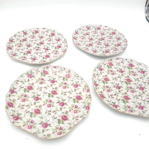 1950s Lefton Rose Chintz Shell Bone China Plate Set Of 4 With Cup Placement - Picture 1 of 14