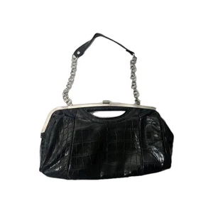 Black Clutch Purse Faux Leather Crocodile  Design Chain Strap  - Picture 1 of 7