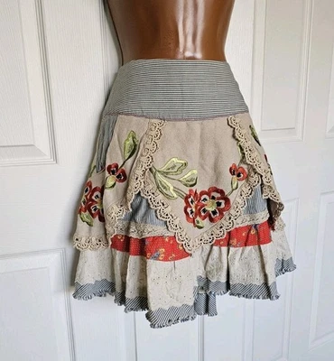 Free People Vintage Embroidered Floral Layered Lace Short Skirt Size 4 - Image 1 of 4