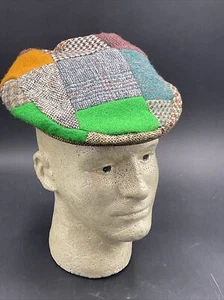 Vintage  Patch Tweed Wool Ireland Newsboy Cap Multi Piece Flat Donegal Irish - Picture 1 of 8