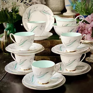 Pretty ROYAL Standard ‘Enchantment’ Teacup Saucer Set 20pc Duck Egg Blue Vintage - Picture 1 of 12
