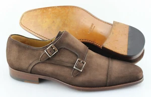 Men's MAGNANNI 'Easton' Brown Suede Double Monk Cap Toe Loafers Size US 9 - D - Picture 1 of 6