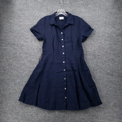 Nicole Miller Dress Womens M Medium Blue Mini Linen Shirtdress Short Sleeve - Image 1 of 4