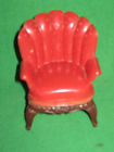 Vintage Dollhouse Victorian Arm Chair Fancy Legs Renwal #77 Red Dotted Fan Back