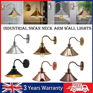 E27 Vintage Industrial Wall Light Metal Brushed Adjustable Swan Neck Wall Lamp - Picture 1 of 65